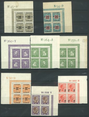 Danmark - Marginalblokke 8 stk. 4-blokke, ubrugt