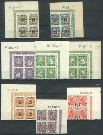 Danmark - Marginalblokke 8 stk. 4-blokke, ubrugt