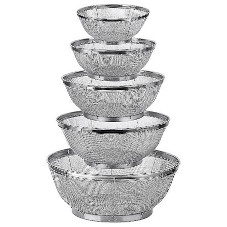 5-pack Sil för kök, sil i rostfritt stål, finmaskig sil för pasta, ris och frukt
