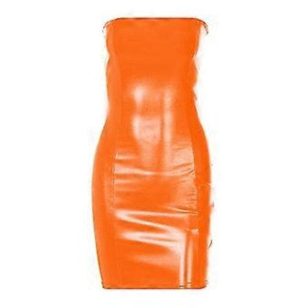 Dame Stropløs Kunstlæder Kjole Tætsiddende Tube Top Fest Sexet Kjole (XL Orange)