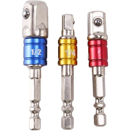 3-delad slagnyckeladapteruppsättning sexkantskaft till 1/4 3/8 1/2 tum färgglad förlängningsomvandlare slagborr borr