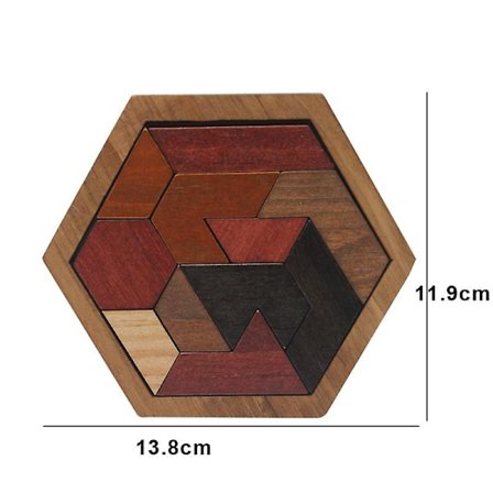 Sekskant Tangram-puslespill i tre for barn og voksne - Utfordrende puslespill i tre - Hjernetrimspill (Type B)