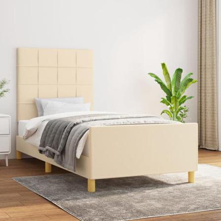 Vidaxl Sängram Med Huvudgavel Gräddvit 90x200 Cm Tyg Kräm