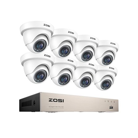 Övervakningskamera system, 8 kanaler HD 1080P, vattentät IR-filter, Vit Kamera, Ingen