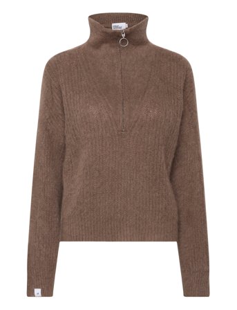 Florie Brushed Zip Knit Brown Once Untold