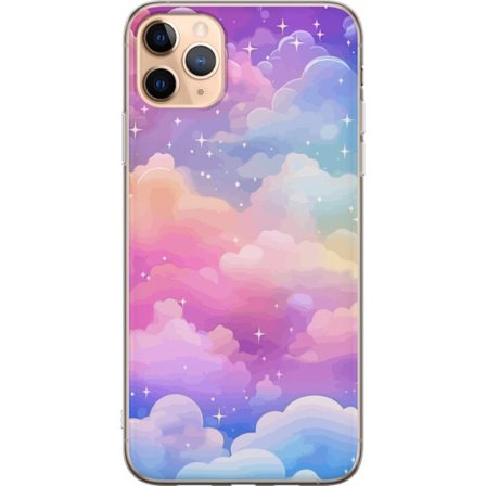 Kompatibelt Mobildeksel til Apple iPhone 11 Pro Max Søt enhjørning med regnbuefarget hår mot en stjernebelagt pastellbakgrunn i kawaii-stil