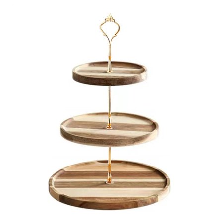 Välipalalevy kahvalla irrotettava puinen kakkukoroke kolmikerroksinen teekutsujen tarjoiluastiat
