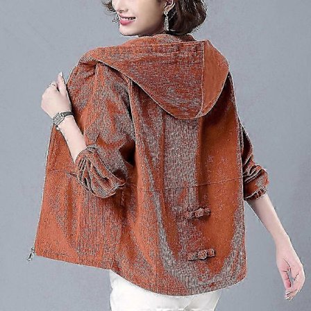 Dam Höst Vinter Manchesterjacka Hooded Zipper Coat Casual Loose Short Coat