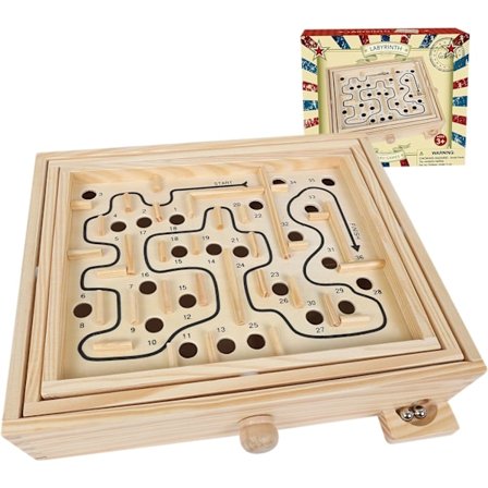 Trelabyrint Spill, Marmorskule Tilt Maze Brettspill, Bordbalanse Spill og Leke for Barn og Voksne