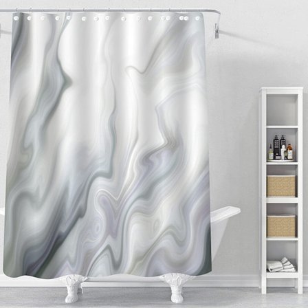 Grå Marmor Bad Gardiner Set, Vit Grå Tyg Bad Gardiner för Badrumsinredning, Modern Abstrakt Standard Bad Gardiner för Badkar, Lyxiga Vågiga Bad 