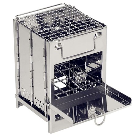 Sammenleggbar campingvedovn, bærbar utendørs BBQ-ovn for utendørsaktiviteter sølv