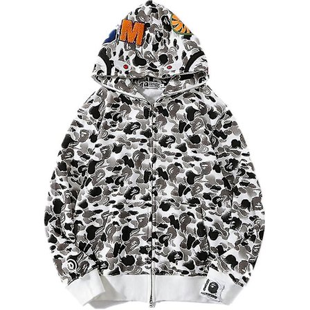 Shark Ape Bape Hoodie Camo Print Polyestertröja Casual Loose Zip Hoodie Jacka För Herr Dam