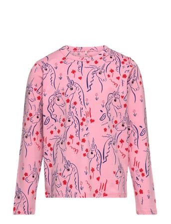 Scottish Unicorns Aop Ls Tee Langærmet T-shirt Lyserød Mini Rodini