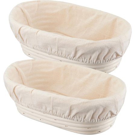 2-pakning hevekurv - Oval 25 cm brødhevekurv - Håndlaget av naturlig rotting - Inkluderer linputetrekk - For surdeig og brødbaking