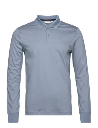 Smooth Cotton Slim Ls Polo Polos Long-sleeved Blå Calvin Klein