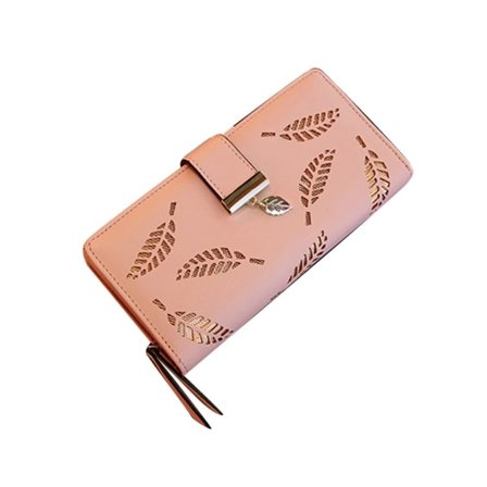 Nytt mode Damer Kvinnor Läder Clutch Plånbok Lång Korthållare Rosa