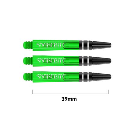 Red Dragon Darts Snakebite Nitrotech 39mm Shafts,2 Sets/6pcs,Green/Black&Purple,Replacement Dart Shafts