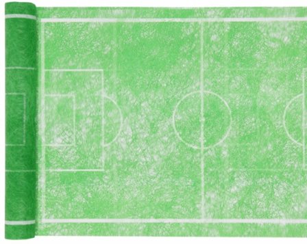 En løber, der forestiller fodboldbaner, så man næsten kan lugte grønsværen! Perfekt til fodboldfesten! Løberen er 30 cm bred, 300 cm lang og lavet af