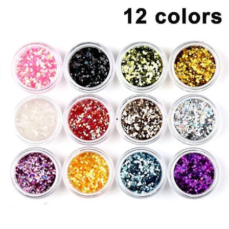 12 farger glittersett, glitter glitter pulver sett fint glitter pulver glitter