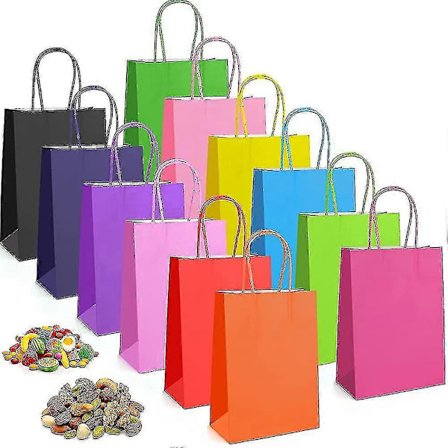 12 stk. Regnbue Festposer. Papir Gaveposer Slikposer med Twist Håndtag