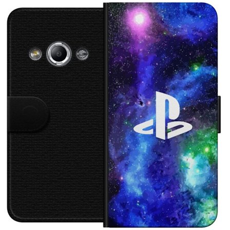 Kompatibel Tegnebogsetui til Samsung Galaxy Xcover 3 Playstation-logo mod galaksebaggrund kosmisk gamingdesign med stærke farver perfekt til gamere o