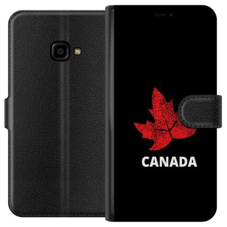 Kompatibelt Plånboksfodral till Samsung Samsung Galaxy Xcover 4 Grafisk lönnlövssymbol i rött mot svart bakgrund med tydlig Kanadareferens och min