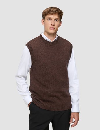 Shaping New Tomorrow - Chunky Soft Wool Knit Vest - Saddle Brown Melange - Herr - Storlek XL