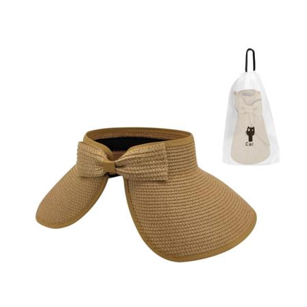 Solhatt med bred brem for kvinner, sammenleggbar caps hestehale strandhatt med oppbevaringspose for sommeren