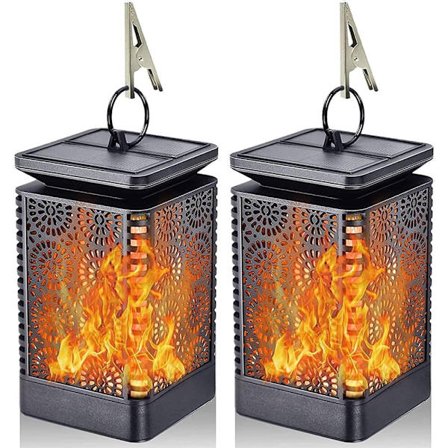 2-pak solcellelamper til udendørs brug – Flamme LED-lanterne – Vandtæt hængende udendørsbelysning til terrasse, altan og have_TF_TF