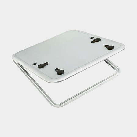 Escotilla de cubierta Plastimo Aluminium T70, con soporte, 90°, 625 x 625 mm (medidas de corte), 687 x 687 mm (medidas exteriores), plata