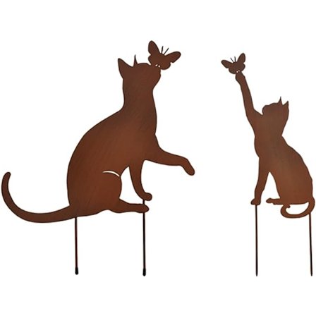 Sett med 2 Rusty Cat hagepynt - Rustet metall - Rust Look - Hagepynt