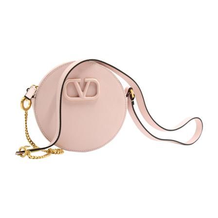 Valentino Vintage Valentino Garavani Vlogo Round Crossbody Taske in Pastel Pink Leather Pink, Dame Vintage Tasker, Størrelse: ONE Size
