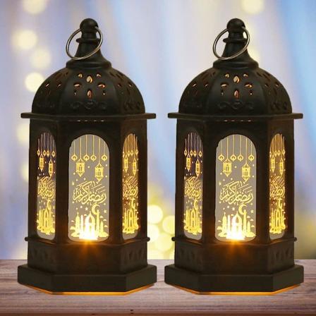 LED Eid Mubarak -lyhty, paristoilla toimiva vintage Ramadan-koriste (musta, 2 kpl) 2 pcs black