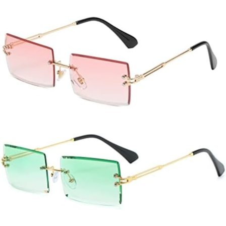 2 kpl 2000-luvun suorakaiteen muotoiset kehyksettömät aurinkolasit Retro Square