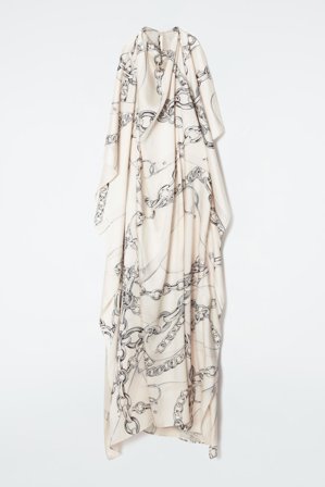 COS Women's Asymmetric Chain Print Midi Dress in White