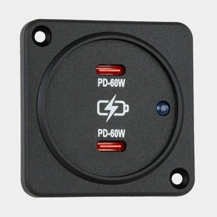 USB-stopcontact Sutars, ingebouwd, zwart, vierkant, 12 / V 24 V, 60 W, 2.1 A, USB-C + USB-C