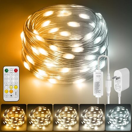 Fairy Lights med kontakt för utomhusbruk, 30 meter 2700K-6500K Vita Jul-Fairy Lights IP67 Vattentät med Fjärrkontroll, 8 Lägen, Varm-Kall Vit LED 