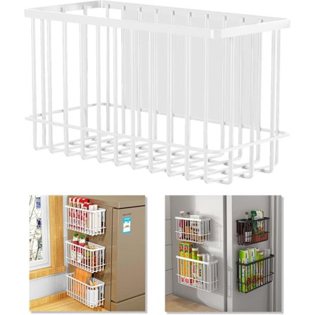 Magnetisk opbevaringsreol til køleskab, hvid metalkurv, forseglet poseopbevaring, multifunktionel køkkenopbevaringsløsning. 26×8×15,5 cm