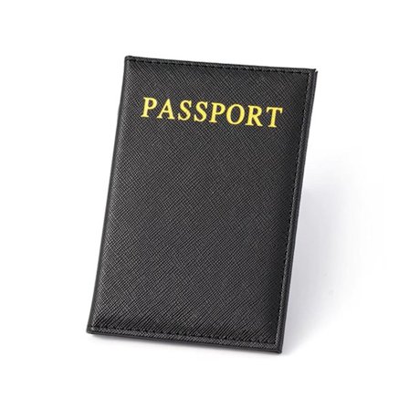 Passfodral Passhållare Svart Skinn Läder Guld Konstläder