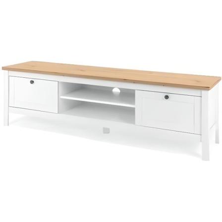 2-lådors TV-enhet - Hantverkare ek och vit dekor - L 160 x D 45 x H 40 cm - BERGEN Vit/Hantverksek
