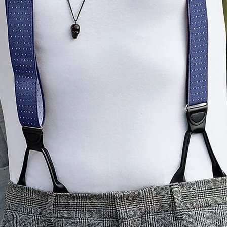 Bretelle larghe blu navy con asole per bottoni per uomini - Bretelle per bottoni