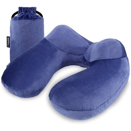 Oppustelig rejsepude til fly, blød fløjls oppustelig rejsehals pude til fly, tog, bil, hjem og kontor med pakke og komfortabel