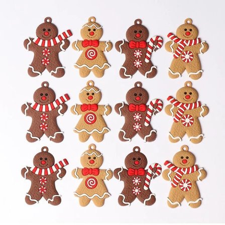 12 stk pepperkakeornamenter til juletreet, pepperkakehusdekorasjoner, anheng