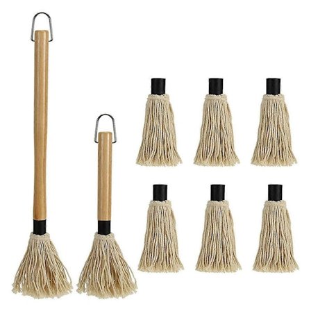 2-pak Grillpensel, BBQ Sauce Pensler & Børster med Langt Træhåndtag og 6 Ekstra R