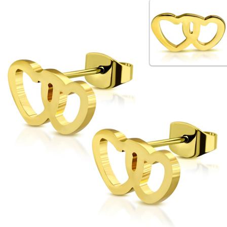 Stiftörhängen Dubbelhjärta 316l Kirurgiskt Stål Guld