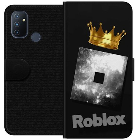 Kompatibelt Lommeboketui til OnePlus OnePlus Nord N100 Minimalistisk svart og sølvfarget Roblox-symbol med gylden krone og luksuriøs gamer-estetikk