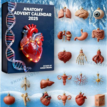 For Julekalender 2025 Unikt anatomi-tema for pedagogisk moro for legekontorutstilling