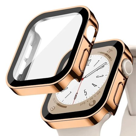 Glas+skal för Apple Watch serie 9 8 7 6 5 4 se 44mm 40m 41mm 45mm Rak Kant Skärmskydd Apple Watch tillbehör