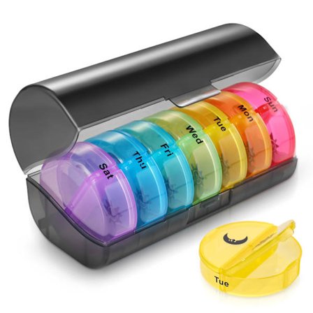 Ugentlig pilleæske, 7 dage, 2 gange om dagen (morgen og aften), 14 rum pilleboks, bærbar rejsepilleæske med sikre låse og klaplåg