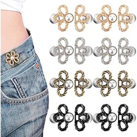 8 stk midjetrekkere, 4 farger blomst jeans knappetrekkere justerbare bukser